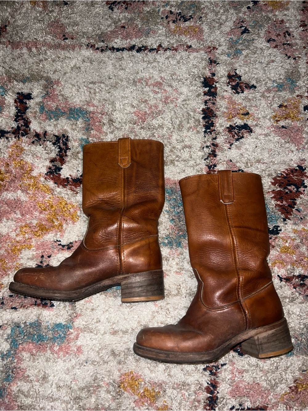 Vintage Brown Leather Mid-Calf Western Boots